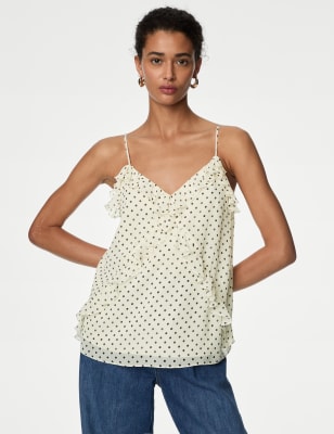 

Womens M&S Collection Polka Dot Frill Detail Cami Top - Ivory Mix, Ivory Mix