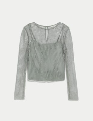 

Womens M&S Collection Embellished Top - Silver, Silver
