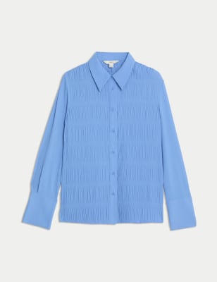 

Womens M&S Collection Shirred Detail Shirt - Blue, Blue