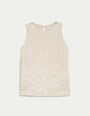 

Womens M&S Collection Sequin Round Neck Sleeveless Top - Champagne, Champagne