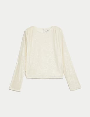 

Womens M&S Collection Sequin Round Neck Top - Ivory, Ivory