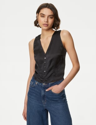 

M&S Collection Blusa de escote en pico de saténWomens - Black, Black