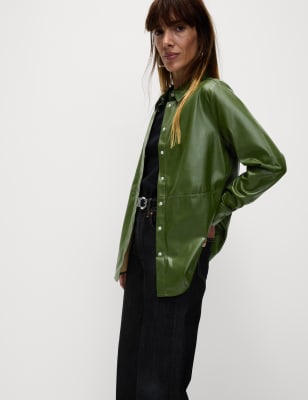 

Womens M&S Collection Faux Leather Shirt - Forest Green, Forest Green