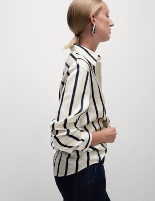 

Womens M&S Collection Satin Striped Collared Button Through Shirt - Navy Mix, Navy Mix