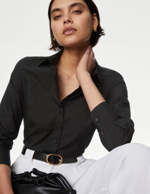 

Womens M&S Collection Cotton Rich Fitted Collared Shirt - Black, Black