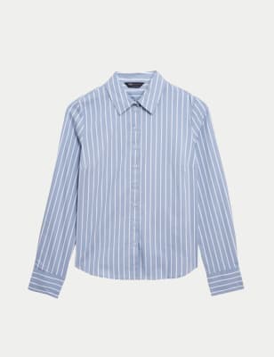 

Womens M&S Collection Cotton Rich Striped Fitted Shirt - Blue Mix, Blue Mix