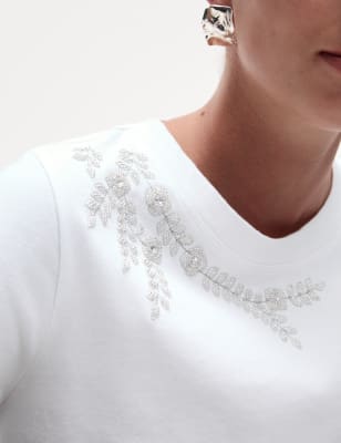 

Womens M&S Collection Pure Cotton Embellished Top - Ivory, Ivory