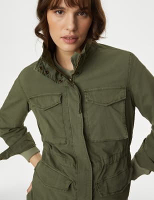 

Womens M&S Collection Cotton Rich Waisted Utility Jacket - Hunter Green, Hunter Green