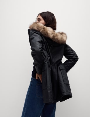 

Womens M&S Collection Stormwear™ Waxed Faux Fur Lined Hooded Parka - Midnight Navy, Midnight Navy