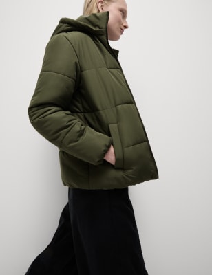 

Womens M&S Collection Recycled Thermowarmth™ Hooded Puffer Jacket - Hunter Green, Hunter Green