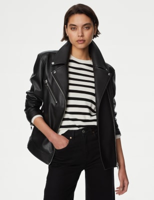 

Womens M&S Collection Faux Leather Girlfriend Biker Jacket - Black, Black