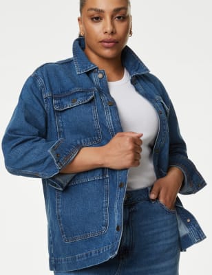 

Womens M&S Collection Pure Cotton Denim Relaxed Utility Jacket - Medium Indigo, Medium Indigo