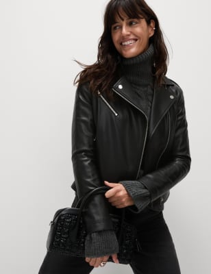 

Womens M&S Collection Faux Leather Biker Jacket - Black, Black