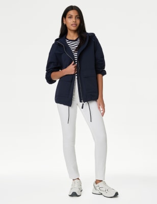 

Womens M&S Collection Kurze Regenjacke mit hohem Baumwollanteil und Kapuze - Midnight Navy, Midnight Navy