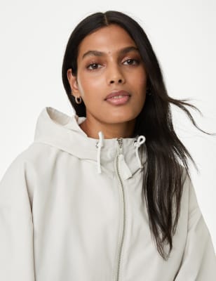 

Womens M&S Collection Kurze Regenjacke mit hohem Baumwollanteil und Kapuze - Light Natural, Light Natural