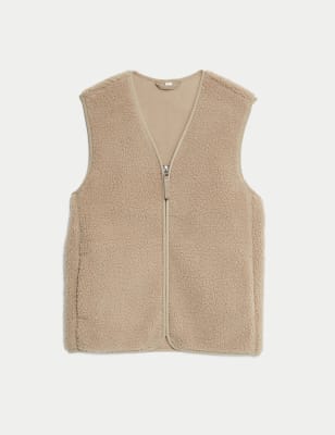 

Womens M&S Collection Borg Lightweight Collarless Gilet - Natural Beige, Natural Beige