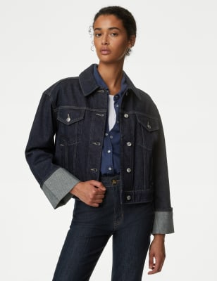 

Womens M&S Collection Denim Turn Up Cuff Jacket - Dark Indigo, Dark Indigo