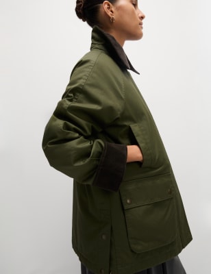 

Womens M&S Collection Cotton Rich Waxed Quilted Parka Coat - Hunter Green, Hunter Green