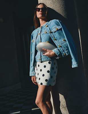 

Womens M&S Collection Denim Collarless Short Jacket, Light Indigo