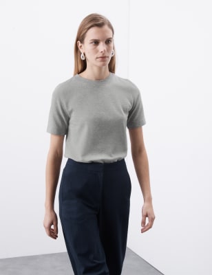 

Womens Autograph Cotton Rich Crew Neck T-Shirt, Mid Grey Marl