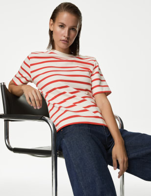 

Womens Autograph Cotton Rich Striped T-Shirt - Orange Mix, Orange Mix