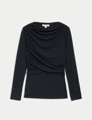 

Autograph Top ajustado drapeado de puntoWomens - Black/Black, Black/Black