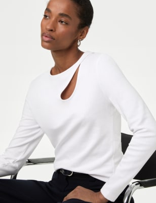 

Womens Autograph Cotton Rich Cutout Top - Soft White, Soft White