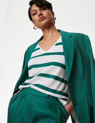 

Womens Autograph Pure Linen Striped T-Shirt - Green Mix, Green Mix