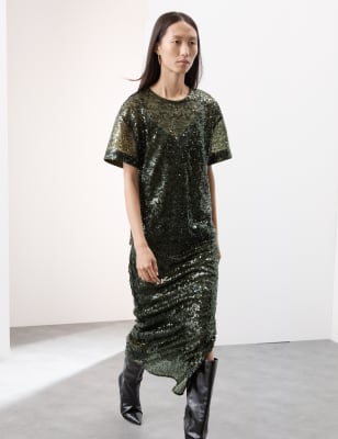 

Womens Autograph Sequin Round Neck T-Shirt - Moss, Moss