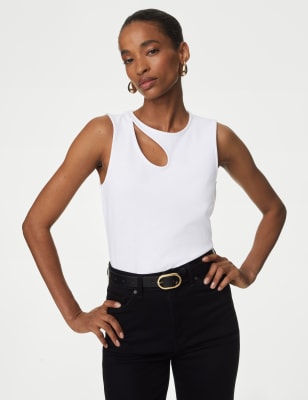 

Womens Autograph Ärmelloses Oberteil mit hohem Baumwollanteil und Ausschnitt - Soft White, Soft White