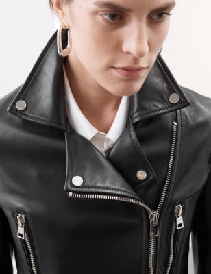 

Womens Autograph Leather Biker Jacket, Black