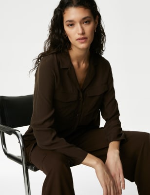 

Womens Autograph Cupro Rich Collared Shirt - Dark Brown, Dark Brown