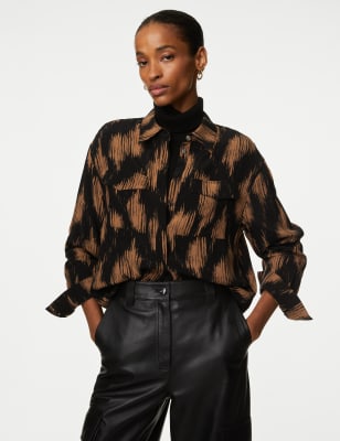 

Womens Autograph Printed Collared Utility Shirt - Black Mix, Black Mix