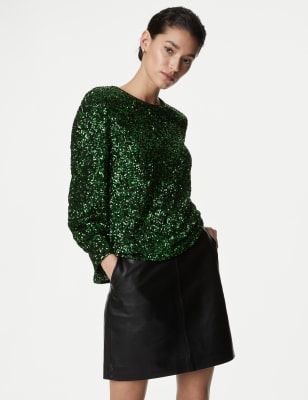 

Womens Autograph Sequin Round Neck Blouse - Green Mix, Green Mix