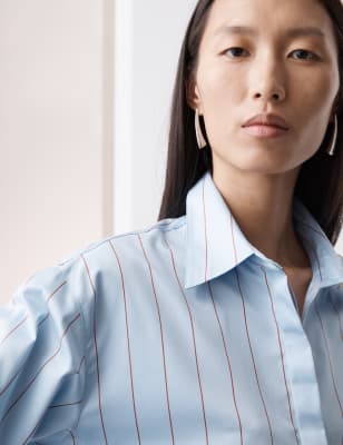 

Womens Autograph Pure Cotton Striped Collared Shirt - Blue Mix, Blue Mix