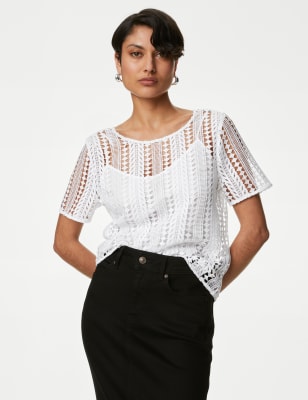 

Autograph Top con cuello redondo y con encajeWomens - Soft White, Soft White