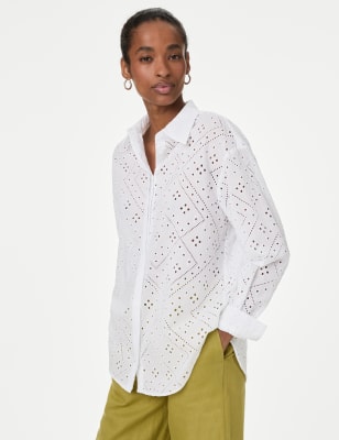 

Womens Autograph Pure Cotton Embroidered Collared Shirt - Soft White, Soft White