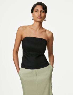 

Womens Autograph Eng anliegendes Bandeau-Oberteil aus Leinenmischgewebe - Black, Black