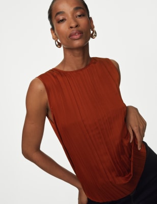 

Autograph Blusa sin mangas plisada con cuello redondoWomens - Burnt Sienna, Burnt Sienna