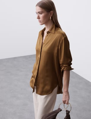 

Womens Autograph Modal Blend Satin Collared Relaxed Shirt - Caramel, Caramel