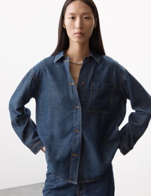 

Womens Autograph Pure Lyocell™ Denim Relaxed Shirt - Medium Indigo, Medium Indigo