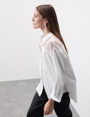 

Womens Autograph Pure Cotton Collared Organza Detail Shirt - Soft White, Soft White