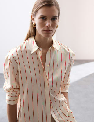 

Womens Autograph Pure Cotton Striped Shirt, Ivory Mix