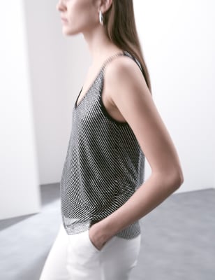 

Womens Autograph Mesh Embellished Sparkly Scoop Neck Vest - Silver, Silver