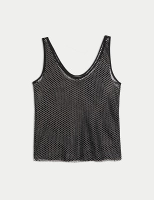 

Womens Autograph Mesh Embellished Sparkly Scoop Neck Vest - Silver, Silver