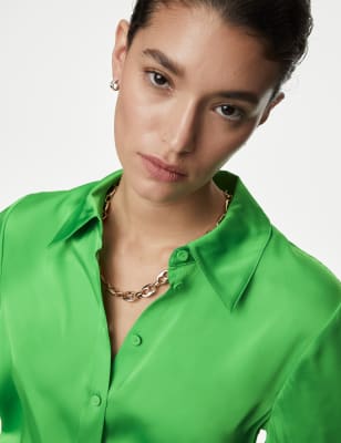 

Womens Autograph Satin Collared Blouson Sleeve Shirt - Bright Green, Bright Green