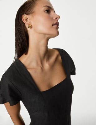 

Womens Autograph Midaxikleid aus reinem irischem Leinen mit eckigem Ausschnitt - Black, Black