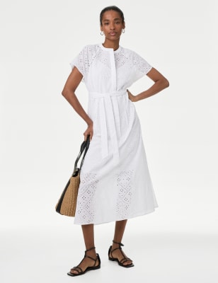 

Womens Autograph Pure Cotton Broderie Midaxi Shirt Dress - Soft White, Soft White