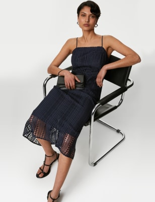 

Womens Autograph Tailliertes Midaxikleid mit Spitze und eckigem Ausschnitt - Dark Navy, Dark Navy