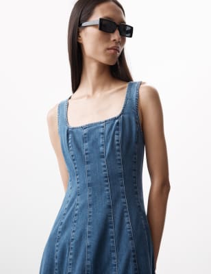 

Womens Autograph Denim Square Neck Midi Waisted Dress - Indigo, Indigo